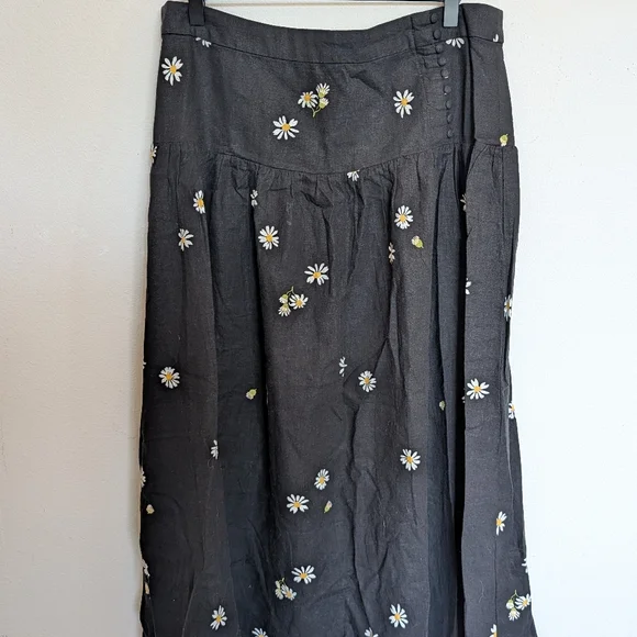 Madewell Linen Blend Button Yoke Midi Skirt Ins Lazy Daisy Size 14 New - Picture 3 of 8